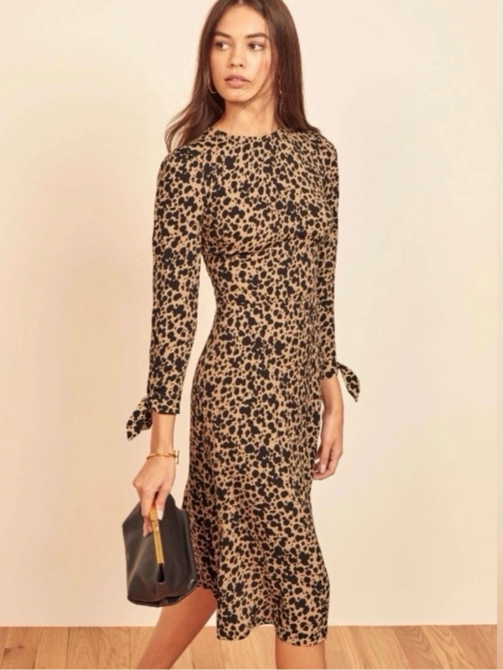 Reformation Leopard Print Port Long Sleeve Midi Dress 6